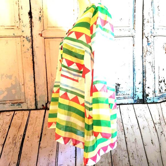 Kaktus Sheer Southwest Tunic Top Size L Bright Colors Contemporary New Retro - Picture 10 of 12